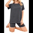 thumbnail image 3 of Conjuntos de 2 Piezas para Mujer, Chándal de Verano de Corta, Ropa de Estar por Casa, Pantalones Cortos de Cuello Redondo, Conjuntos de Chándal. Gris Oscuro M, 3 of 7