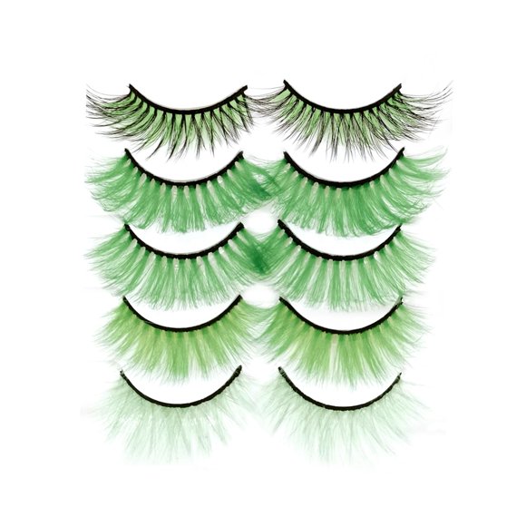 Pestañas postizas de colores Pestañas postizas de visón sintético 3D Herramientas de maquillaje para fiestas de Halloween esponjosas 17-20 mm 5 pares Paquete de pestañas rosas coloridas (verde)