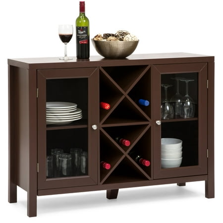 Best Choice Products Wooden Rustic Table Cabinet w/ Wine Rack Sideboard, (Best Place For Kitchen Cabinets)