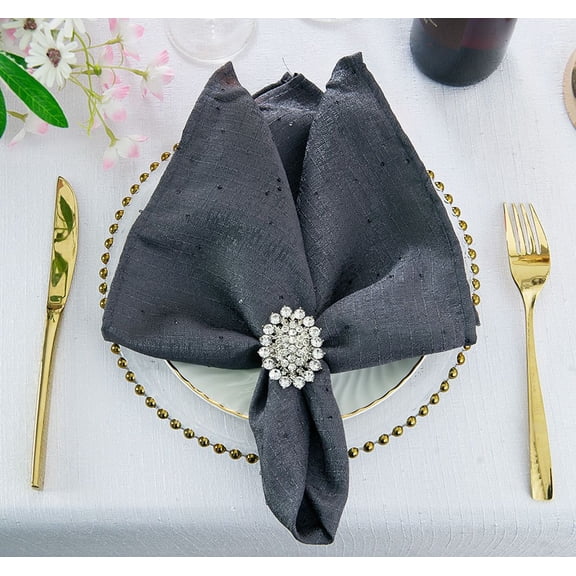 Wedding Linens Inc. (10 pcs) 20" x 20" Sequin Paillette Poly Flax / Burlap Napkins - Pewter/Charcoal