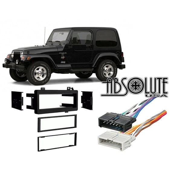 Absolute USA ABS99-6501 Compatible with Jeep Wrangler 1997 1998 1999 2000 2001 2002 Single DIN Stereo Harness Radio Install Dash Kit Package