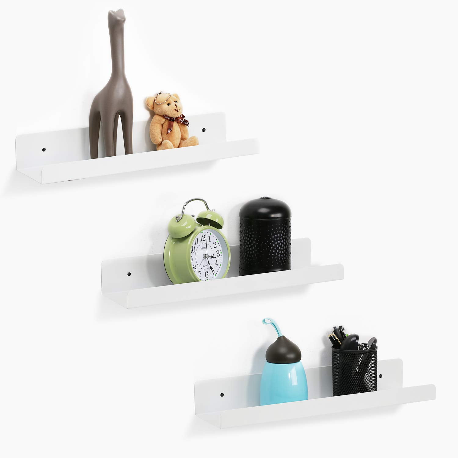 NEX Floating Shelves Wall Mounted Shelf Picture Ledges, Metal, Set of 3  White (NX-HK139-21)