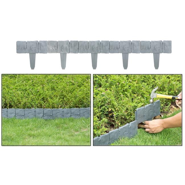 Gardenised QI003861 4 x 10.50 x 1 in. Cobbled Stone Outdoor Lawn Edging Gate Interlocking Stakes, Gray - Pack of 10