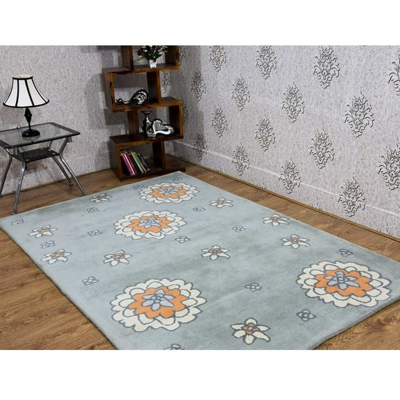 Rugsotic Carpets Hand Tufted Wool Eco-Friendly Area Rugs - 5'x7'6'', Rectangle, Gray, Modern Contemporary Design, High Pile Handmade Anti Skid Rugs for Living Room, Bed Room (K03107)