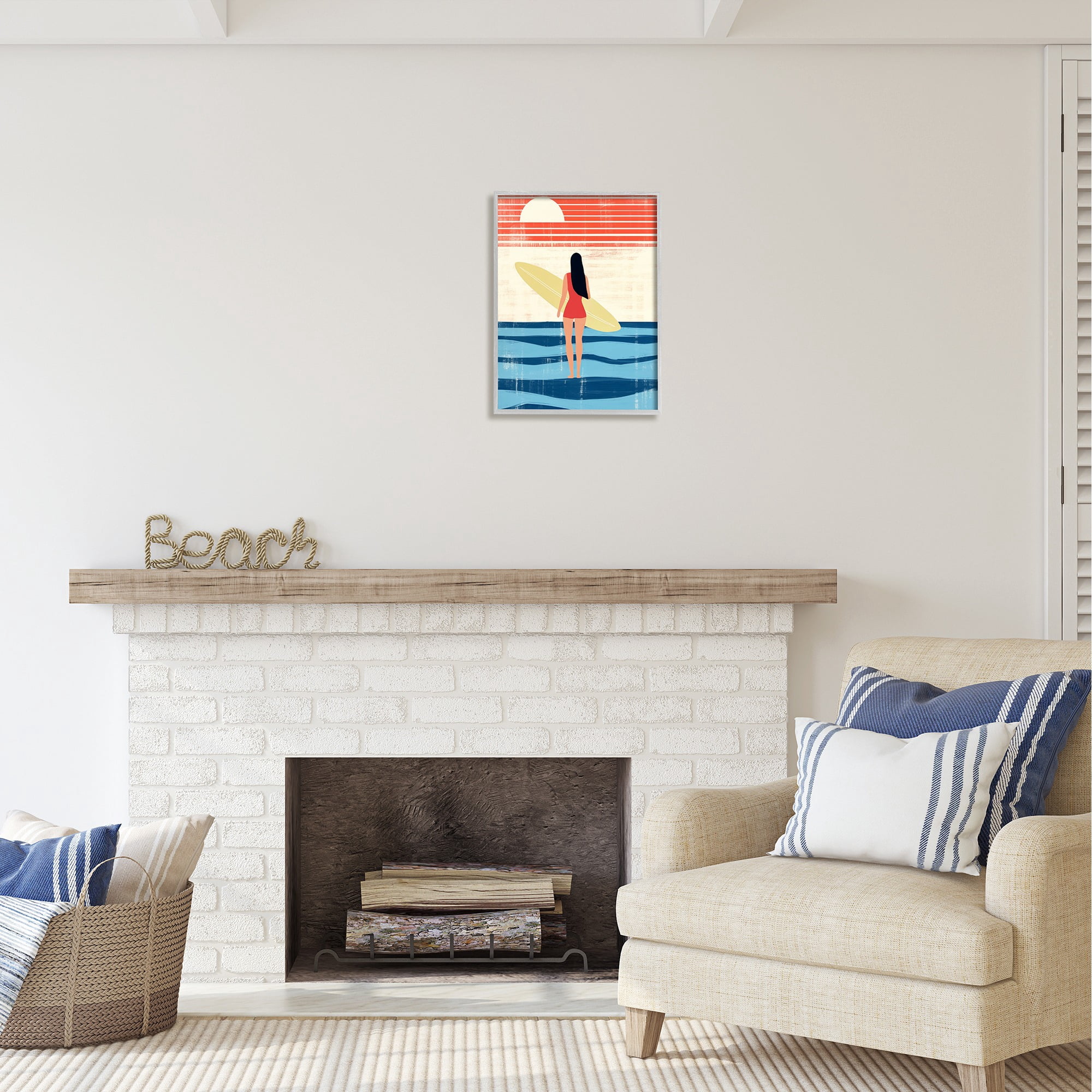 Stupell Industries Rustic Surfer Girl Abstraction Abstract Painting Gray Framed Art Print Wall Art, 16 x 20