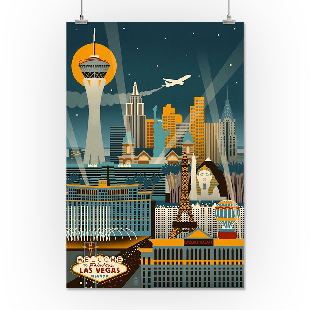 Las Vegas Nevada Retro Skyline No Text Lantern Press Poster Las Vegas Nevada Retro Skyline No Text Lantern Press Poster 12x18 Art Print Wall Decor Travel Com