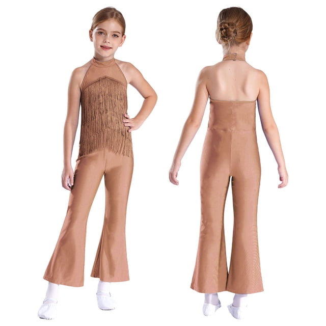 Eandarui Combinaison Latine à Franges pour Filles, Robe de Soirée, Danse, Bal, Justaucorps, Rose Poussiéreux 10