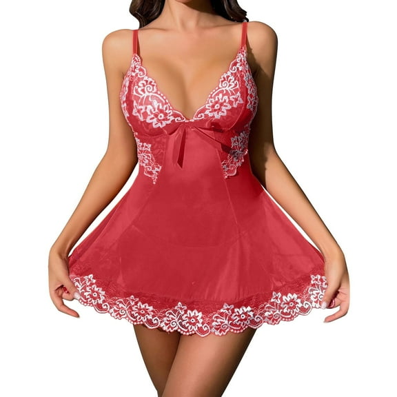 PMVFHDE Women's Fashion Solid Color Lace Sheer Nightgown Bodysuit Sleepwear Nightgowns for Women Alluring Comfort