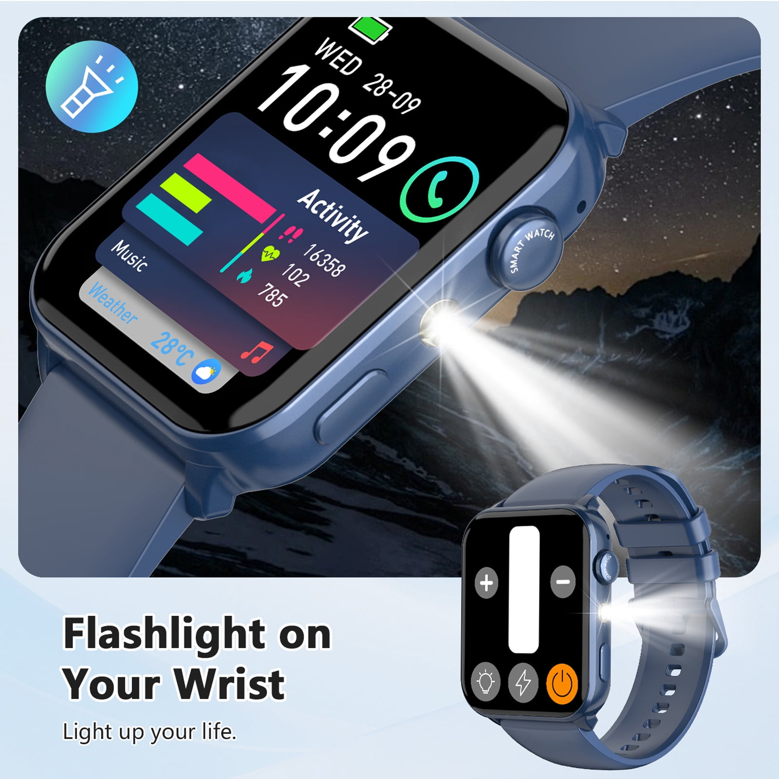 IOWODO Smart Watch for Women Men, 1.91'' Fitness Tracker with Bluetooth Calling, AI Voice, 100+ Sports Modes, Digital Watch for Android & Iphone, Blue