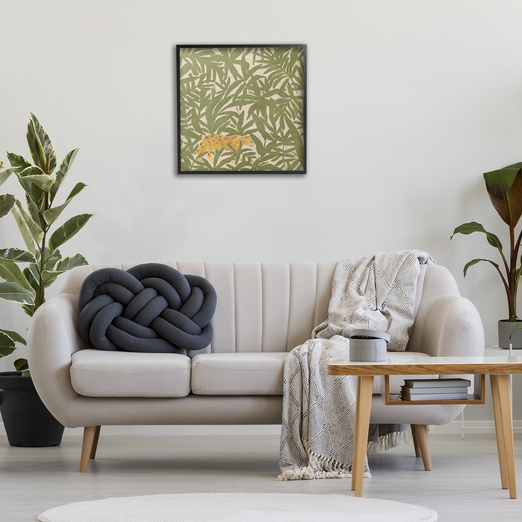 Stupell Industries Prowling Cheetah in Plants Botanical & Floral Painting Black Framed Art Print Wall Art, 24 x 24
