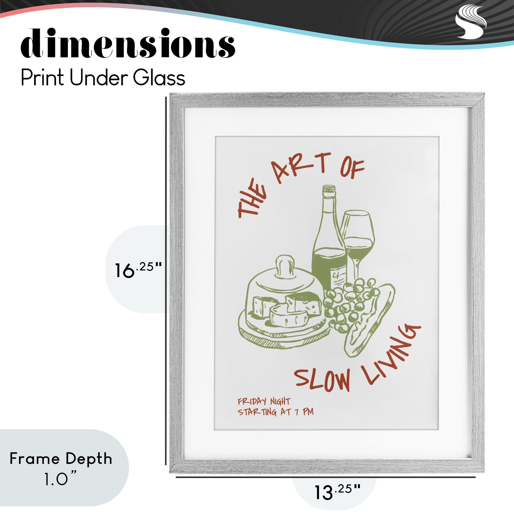Stupell Industries Slow Living Wine & Cheese Gray Framed Print Under Glass, design by The Prints Vibe