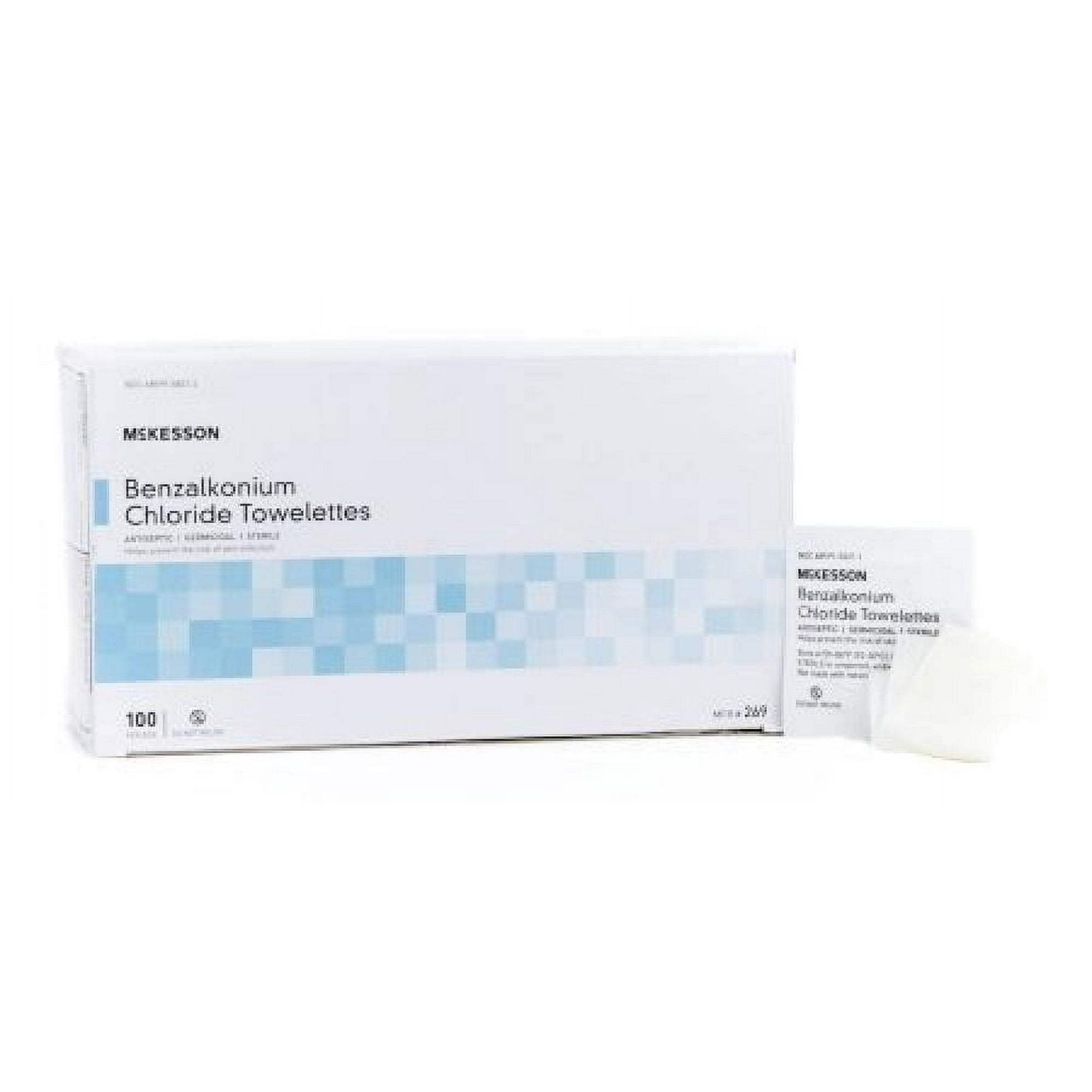 McKesson Benzalkonium Chloride Towelette Unscented, Individual Packet, 5 Inches x 7 Inches, Sterile, 100 Count
