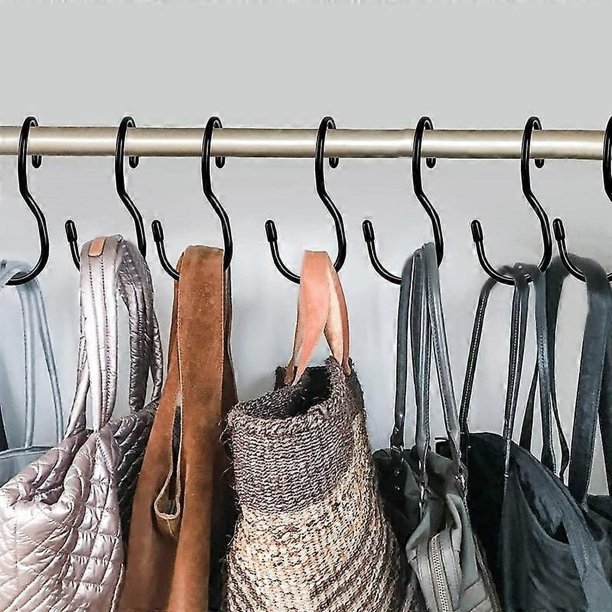 Paquete de 15 perchas para bolsos de armario, ganchos para colgar bolsos con diseño único de giro, ganchos organizadores para bolsos de armario, ganchos grandes en forma de S para colgar bolsos Pur
