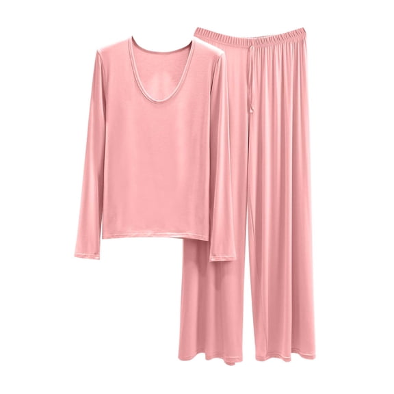 HUJlwoi Long Sleeve Lounge Sets for Women Long Pants Modal Pjs Sets Fall Pajama Sets Loose Fit Solid Color Two Piece Sleepwear Matching Clothing