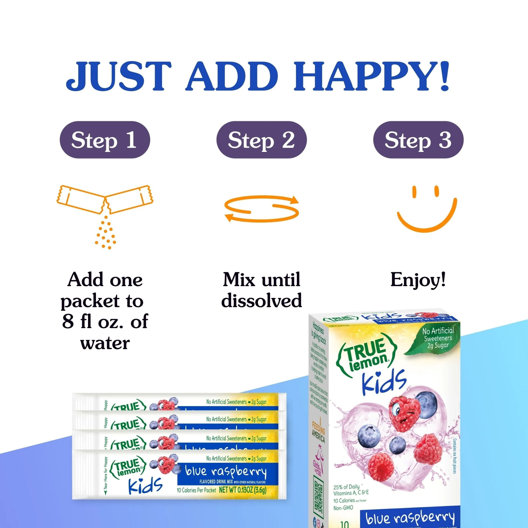 (5 pack) True Lemon Kids Blue Raspberry Powdered Drink Mix, Low Sugar, No Artificial Sweeteners, 10 Count Box
