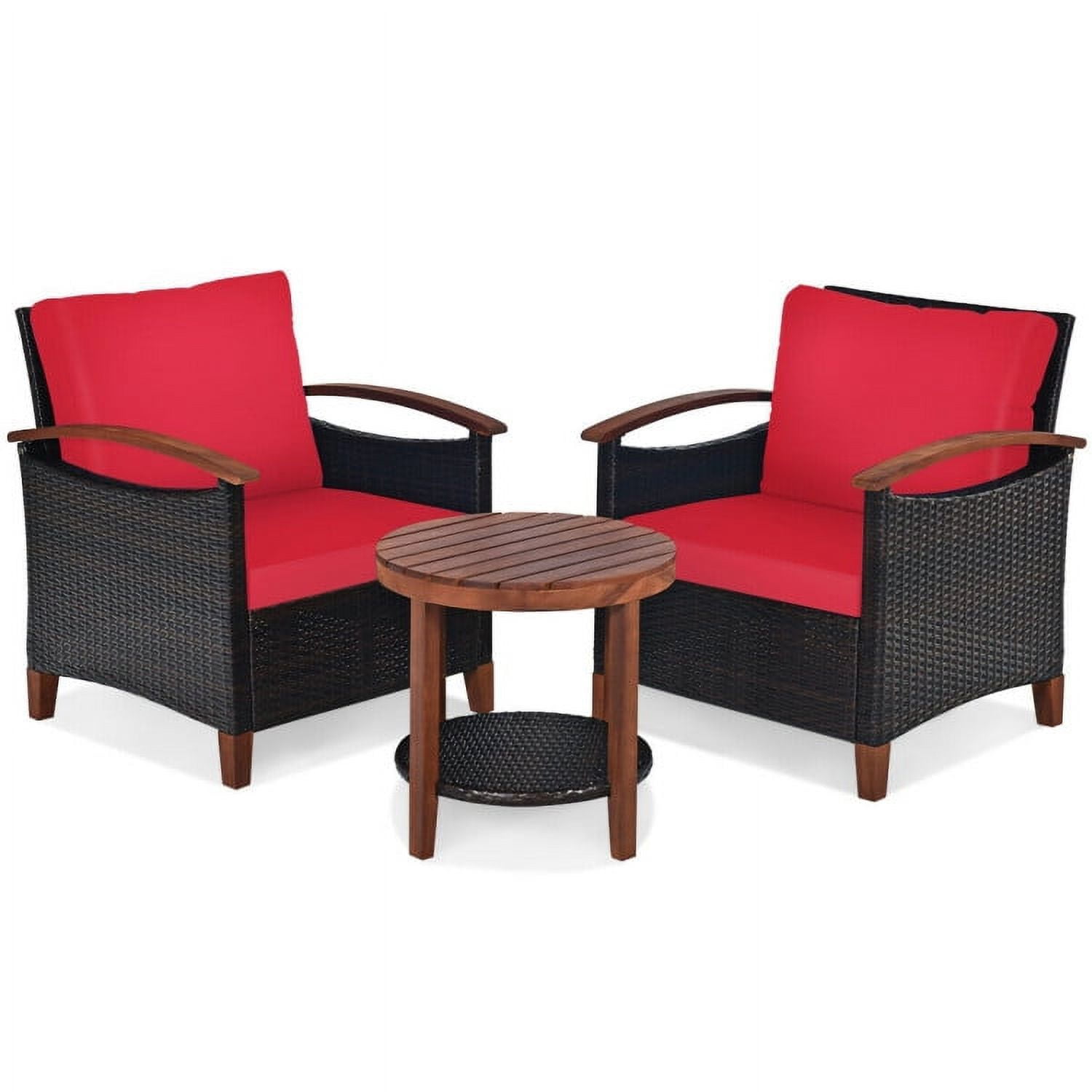 Aimee Lii 3 Pieces Patio Rattan Furniture Set with Washable Cushion and Acacia Wood Tabletop, Small Patio Set, A-Red Aimee Lii 3 Pieces Patio Rattan Furniture Set with Washable Cushion and Acacia Wood Tabletop, Small Patio Set, A-Red