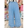 thumbnail image 5 of TinyCribz Women's Wide Leg Chambray Pants – High Waist Ruffled Hem 16, 5 of 7
