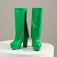 thumbnail image 4 of KIJBLAE Women's Boots Fold Over Ankle Boots High Heel Chunky Heel Zipper Back Booties Faux Leather Party Dress Boots Green 38, 4 of 9