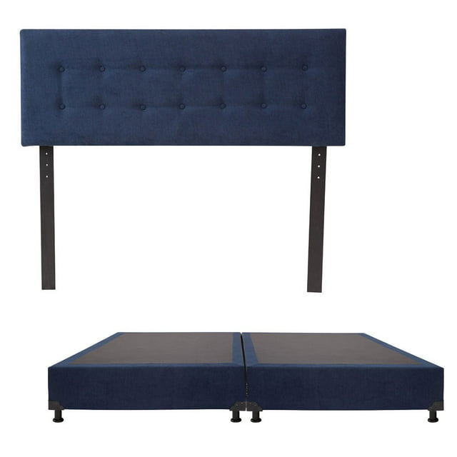Box Base Cama King Size + Cabecera Bilbao Azul Marino Dicasa Bilbao Bless