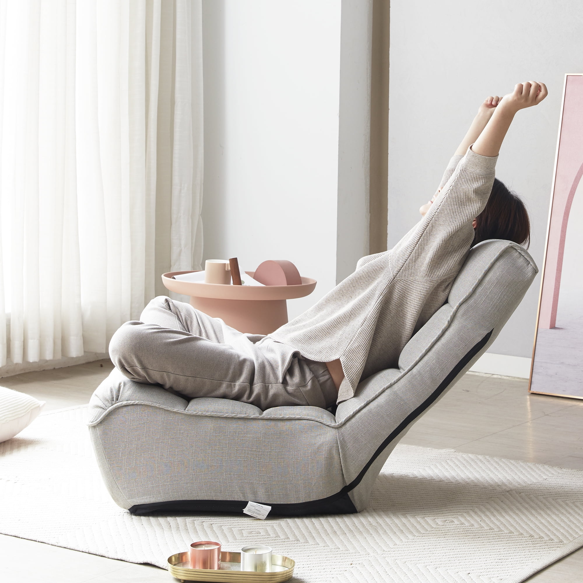 Lazy Sofa Chair, Adjustable 4-Position Floor Recliner, Folding Tatami Single Leisure Reclining Chair for Balcony Bedroom Living Room Dormitory