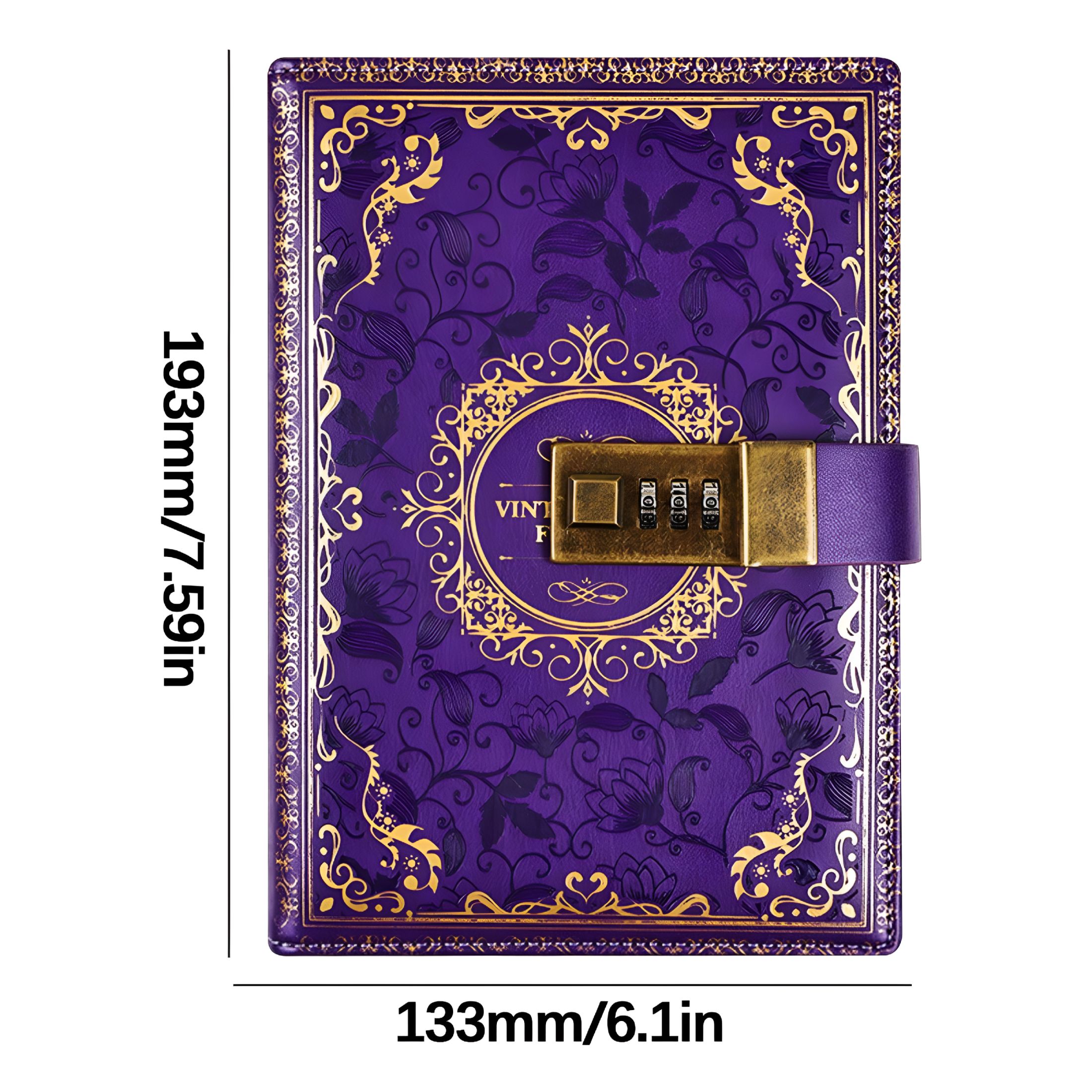 CCOCC 2026 New Vintage Old Diary with Lock,A5 Locking Journal Leather Refillable Writing Notebook with Lock Combination Password Lock Journal with Pen&Gift Box Lock Diary for Adults Men&Women Purple