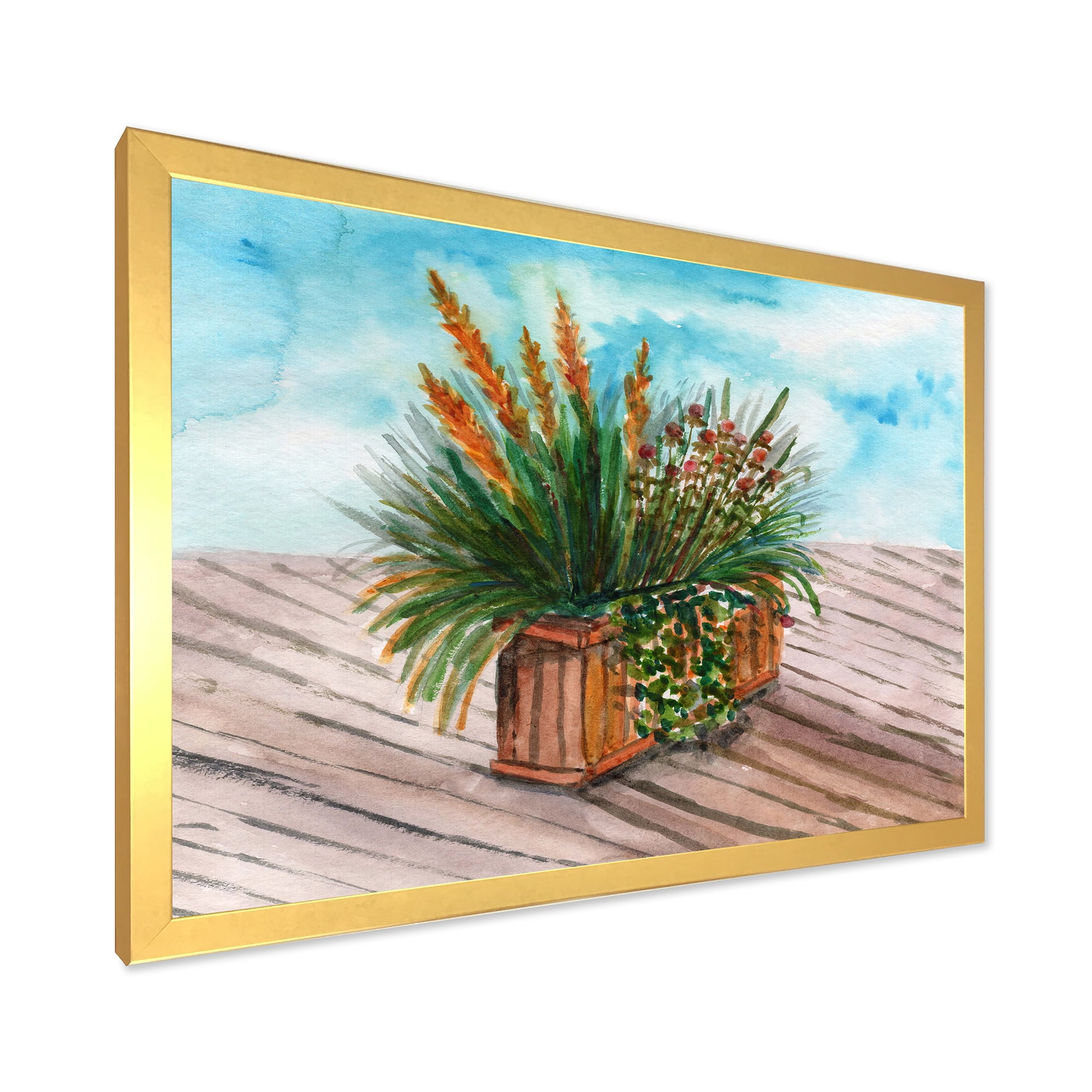 Designart 'Green Stems With Yellow Spikelets of Houseplant' Traditional Framed Art Print