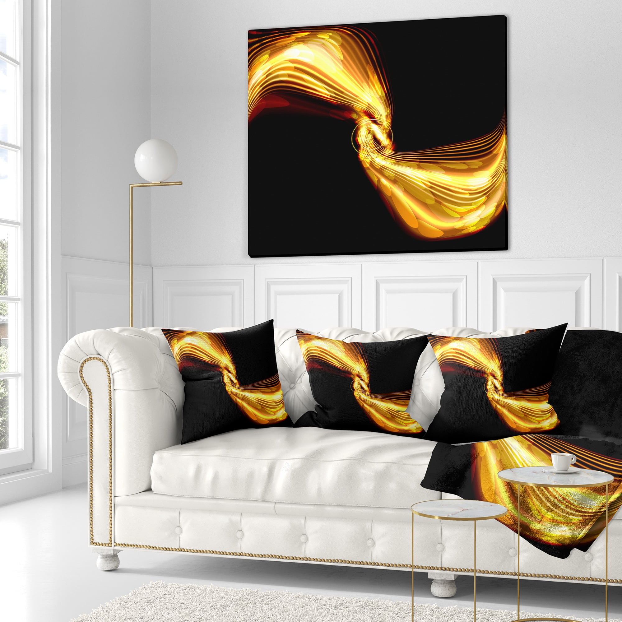 Designart Glowing Golden Lines and Circles - Abstract Throw Pillow - 16x16