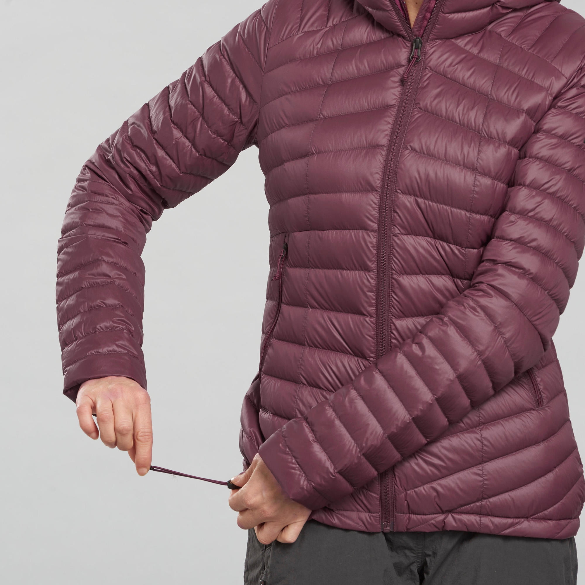 Forclaz Trek 100, 23°F Real Down Packable Puffer Backpacking Jacket, Women's, Purple, Large