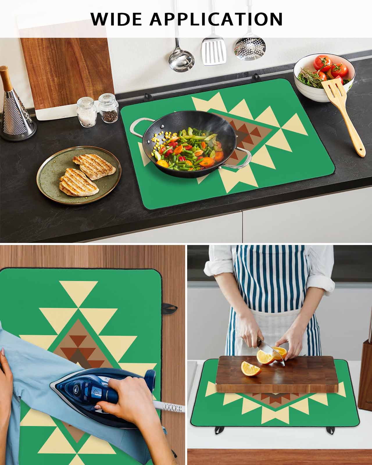 nqOlkjepod Large Induction Cooktop Protector Mat 24"x21", Green Brown Boho Stove Top Covers for Electric Stove, Country Simple Abstract Ethnic Geometric Stove Burner Cover Mats Stove Cover