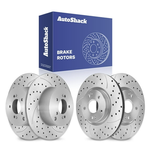 AutoShack Front & Rear Drilled & Slotted Brake Rotors | Replacement For 2011-2016 Kia Sportage 2010-2015 Hyundai Tucson 2.0L 2.4L AWD | Silver Matte Finish | 4-PC Set | TurboGuard
