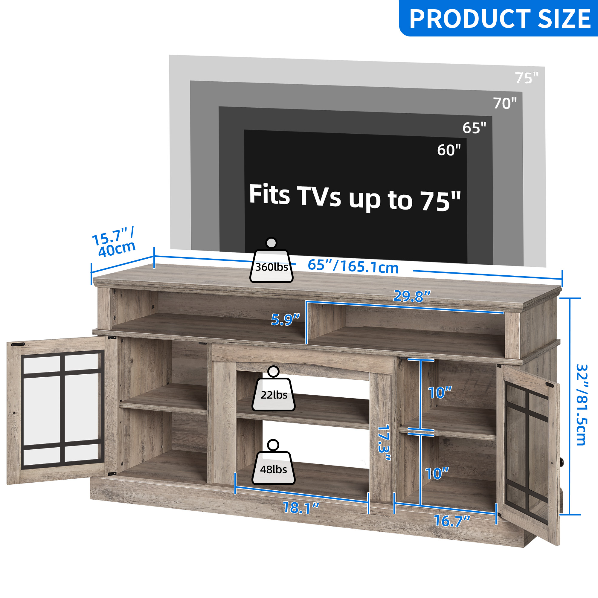 Uforic Modern Entertainment Center with LED Light, TV Stand TV Media Console Table for 75 Inch TV, Pine Grey