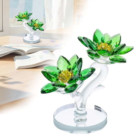 YAZHPA Lotus Crystal Flowers with Stems - Elegant Glass Figurines for Office and Home Decor,Spiritual Crystal Gifts for Women,Ideal for Anniversary and Birthday, Green