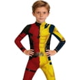 thumbnail image 5 of Guvpev Halloween Superhero Cosplay Costume, Split Red Mercenary and Yellow Combat Hero 3D Spandex Bodysuit Jumpsuit, 2-in-1 Full Body Dress-Up Outfit for Halloween Party, Birthday, Carnival, 5 of 9