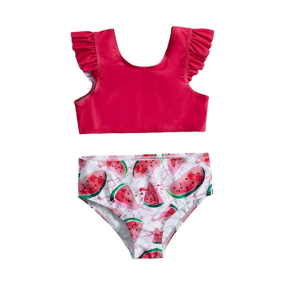 HAYIMI Child Kids Summer Toddler Girls Watermelon Printed Ruffles Two Piece Swimwear Patchwork Swimsuit Bikini Lovely Beach Bathing Suit