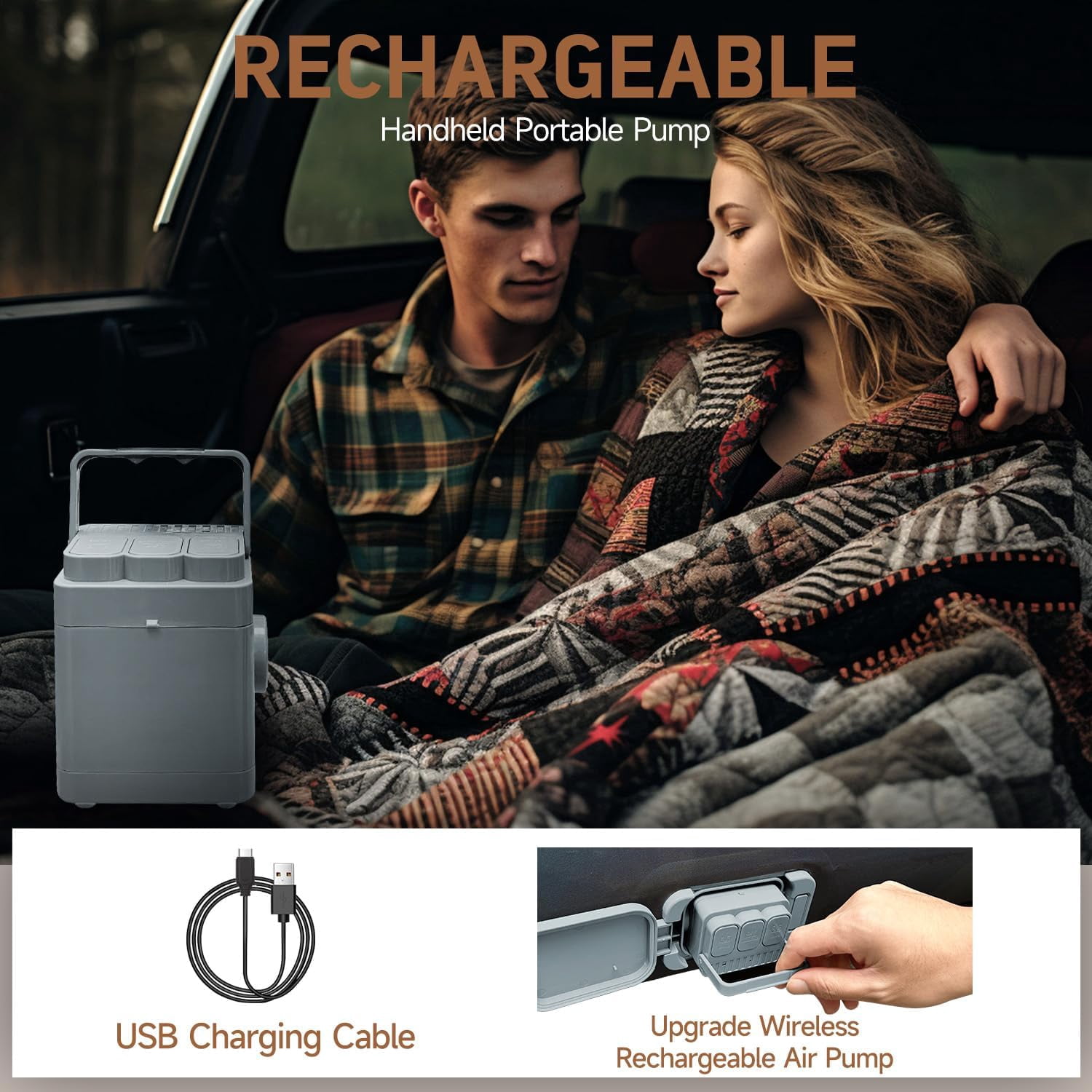 Umbrauto Truck Air Mattress for 6-6.5ft Full Size Truck Bed, Rechargeable Wireless Pump, Upgraded Peach Skin Fabric Top, Pickup Tent Airbed for Outdoor Travel