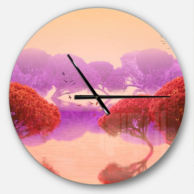 DesignArt Grande Horloge Murale Rouge et Violet Jardins Japonais