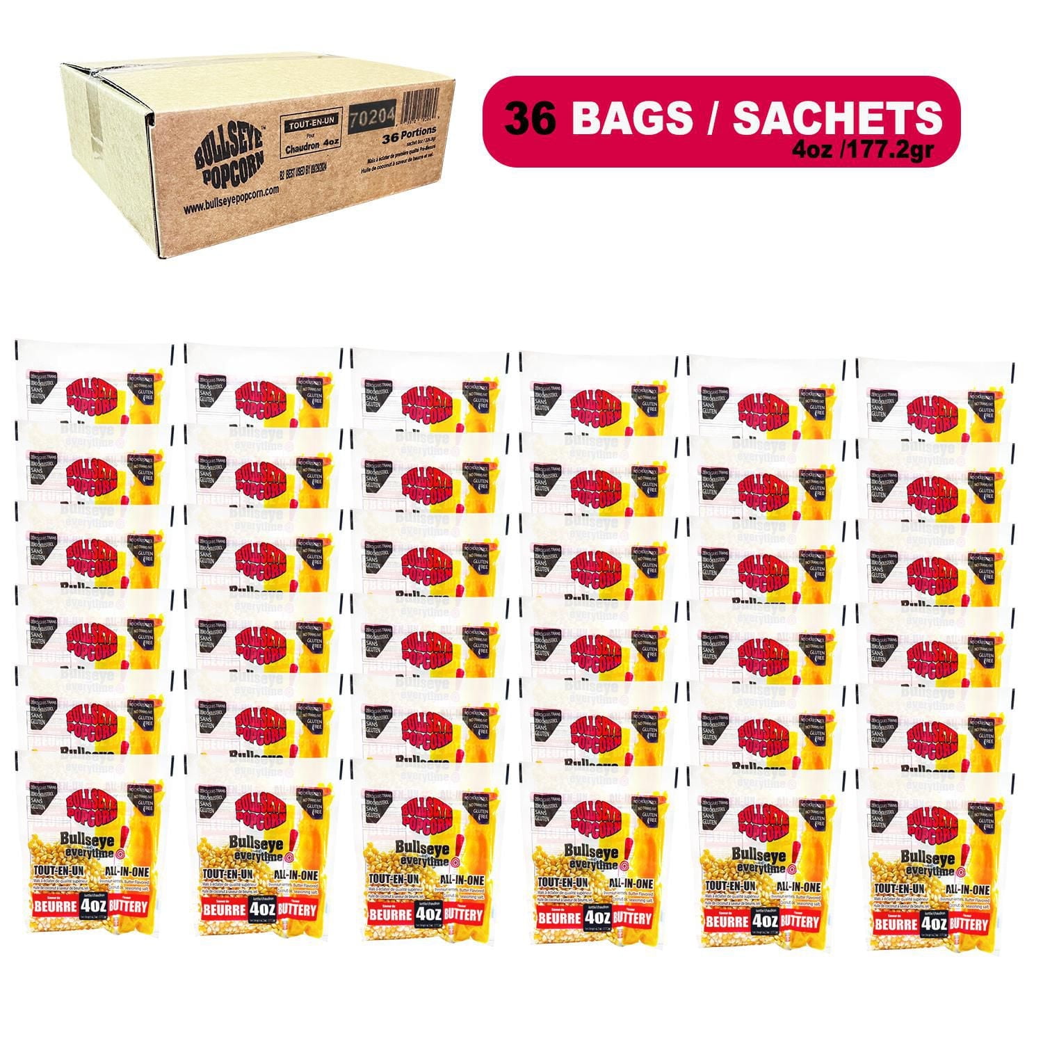 Maïs soufflé Bullseye de 4 oz / 177.2 g Tout-en-un sac de maïs soufflé riche de style cinéma au beurre