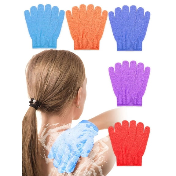 Deago 5 Pairs Exfoliating Shower Bath Gloves for Shower,Spa,Massage and Body Scrubs,Dead Skin Cell Remover Solft and Women Men (5 Colors)