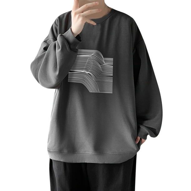 Gibobby Sudaderas sin gorro hombre Sudadera de vellón de manga larga con cuello redondo sin capucha para Hombre(Gris oscuro,M)