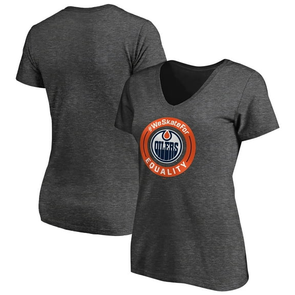 Women's Heather Gray Edmonton Oilers #WeSkateFor V-Neck T-Shirt