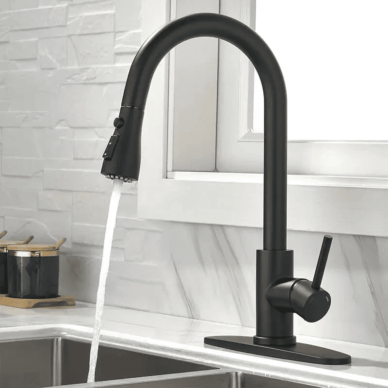 Matte Black Kitchen Faucets, Kitchen Faucets with Pull Down Sprayer, High Arc Single Handle Stainless Steel Sink Faucets 1 Holes, Kitchen Sink Faucets for Farmhouse Camper Laundry Rv Bar