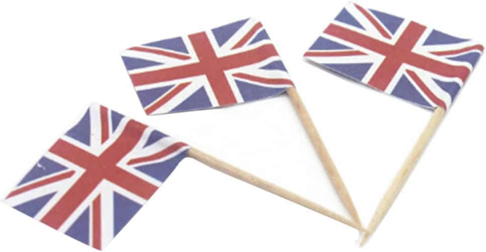 100Pcs British flag insert mini cake topersitos para comida mini flags uk  british toothpick british pancake toppers queens jubilee flags toothpick