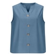 thumbnail image 4 of Xdegoge Casual V Neck Sleeveless Blouses for Women Cotton Linen Button Up Tank Tops Relaxed Fit Summer Camisoles Flowy Shirts Lightweight Daily Work Office Wear, 4 of 5