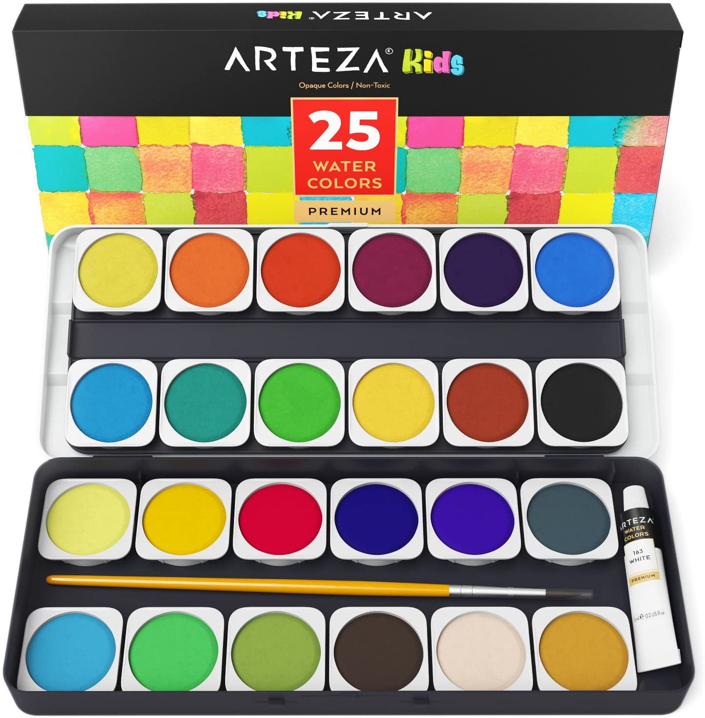 Arteza Kids Washable NonToxic Watercolor Paint Set, Assorted Opaque