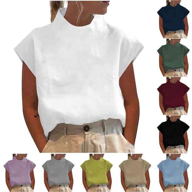 Chaqueta deportiva,Camiseta sin mangas de mezcla de lino para mujer, informal, de cuello redondo, color liso, tejido transpirable, para uso diario, sopatenor