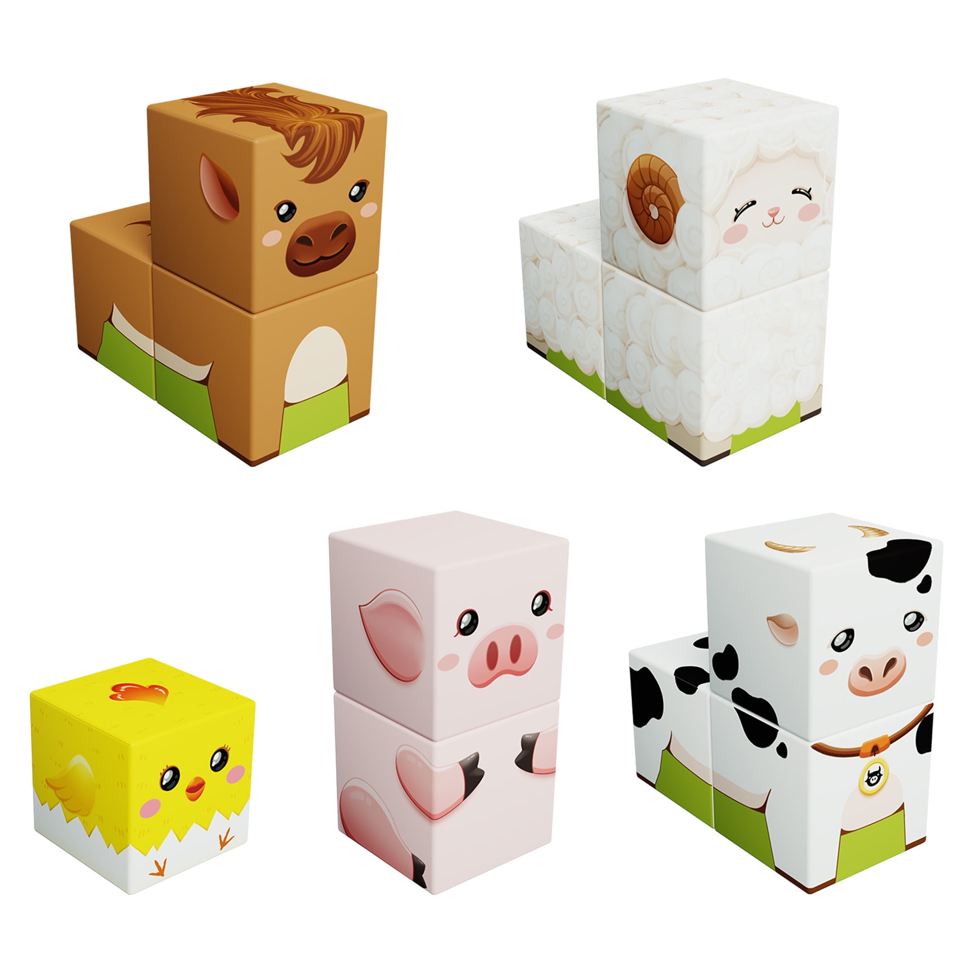 PicassoTiles 72PCS Farm House Magnetic Cube Set, Mix & Match Building Blocks with 5 Character Action Figures, STEM Educational Sensory Toy for Kids 3+