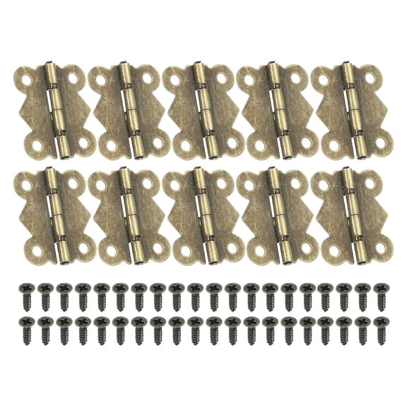 Uxcell Small Jewelry Box Hinges 1-1/4 inch, 10 Pack 90-degree Butterfly Hinges Jewelry Box with 40 Screws, Brown