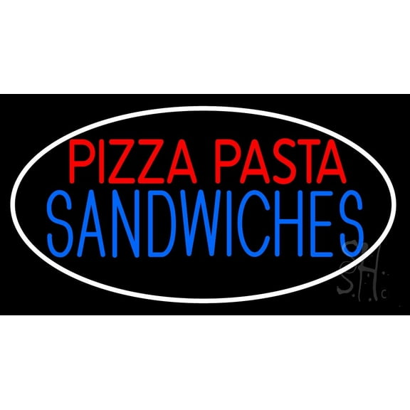 Pizza Pasta Sandwiches LED Neon Sign 20 x 37 - inches, Black Square Cut Acrylic Backing, with Dimmer - Bright and Premium built indoor LED Neon Sign for restaurant window and interior decor.