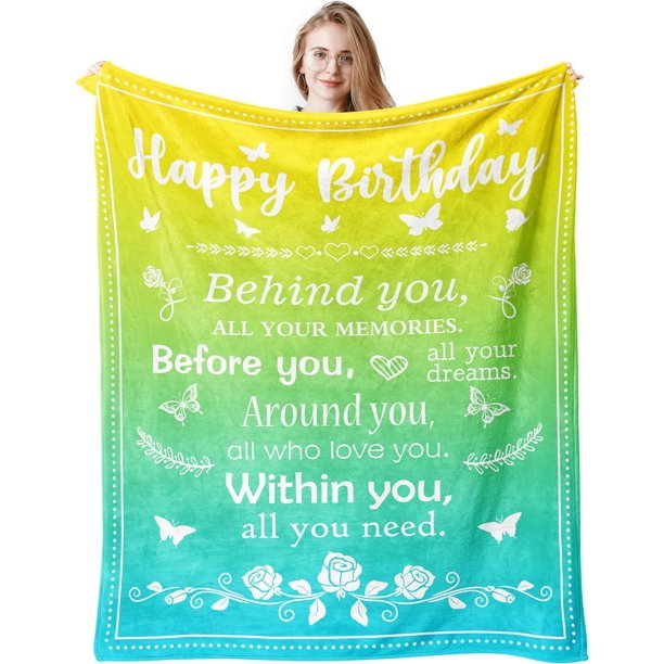 LHSHID Birthday Gifts for Women/Men/Her/Him Blanket Yellow Green&Blue Happy Birthday Decorations Women/Men Throw Blankets Bday Gift for Women/Men Unique Best Birthday Gift Ideas 40"x50"