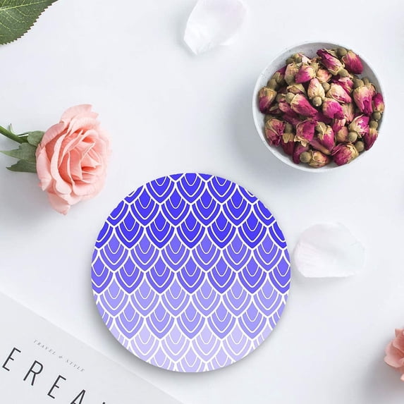 FMSHPON Lavender Purple Scalloped Pattern Set of 4 Round Coaster for Drinks, Absorbent Ceramic Stone Coasters Cup Mat with Cork Base for Home Kitchen Room Coffee Table Bar Decor